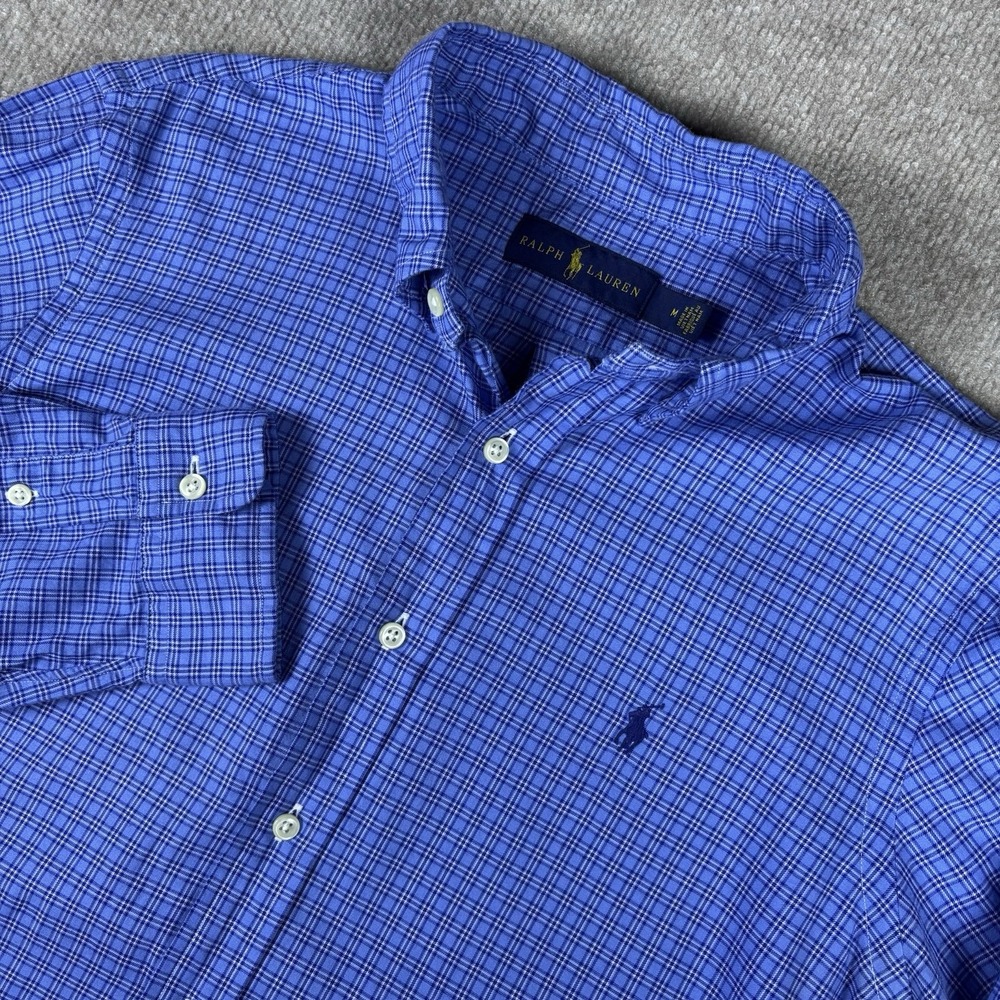 Ralph Lauren Men's Blue Plaid Button Down Shirt Cotton Size M